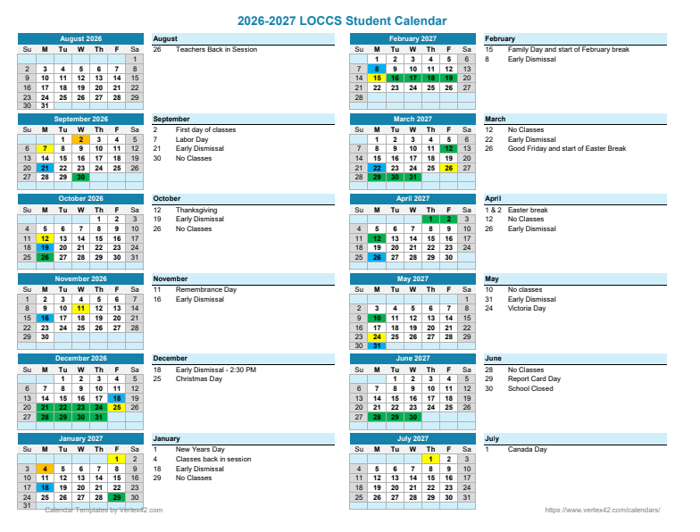 Elementary 2026-27 Calendar